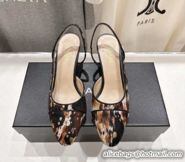 Cheap Price Chanel Printed Mohair Slingbacks Pump 6.5cm G31318 Brown/Multicolor 2026