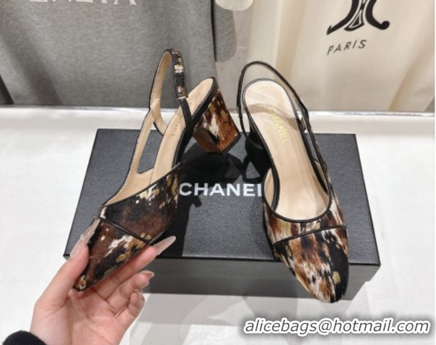 Cheap Price Chanel Printed Mohair Slingbacks Pump 6.5cm G31318 Brown/Multicolor 2026
