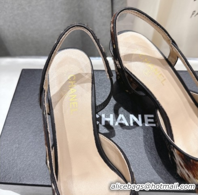 Cheap Price Chanel Printed Mohair Slingbacks Pump 6.5cm G31318 Brown/Multicolor 2026