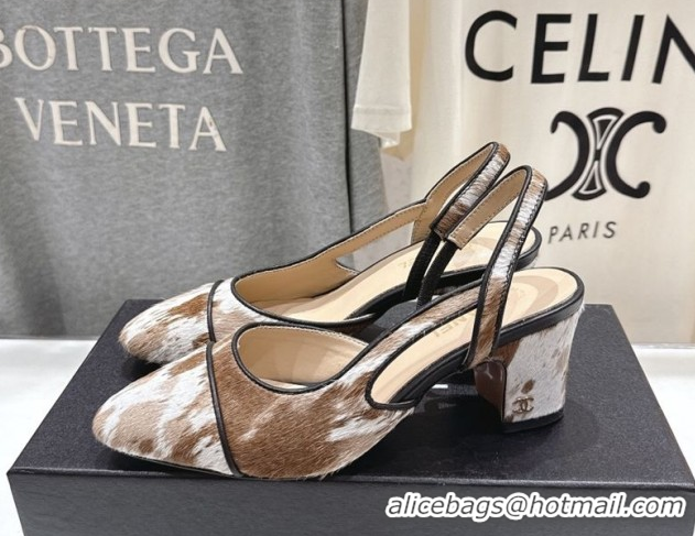 Hot Style Chanel Printed Mohair Slingbacks Pump 6.5cm Brown/White G31318 2026