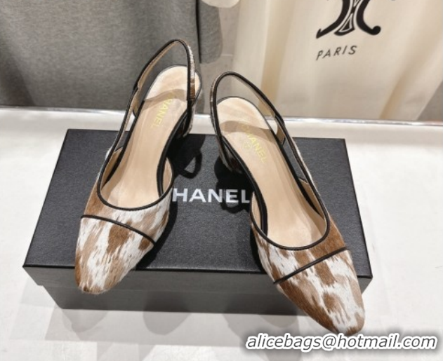 Hot Style Chanel Printed Mohair Slingbacks Pump 6.5cm Brown/White G31318 2026