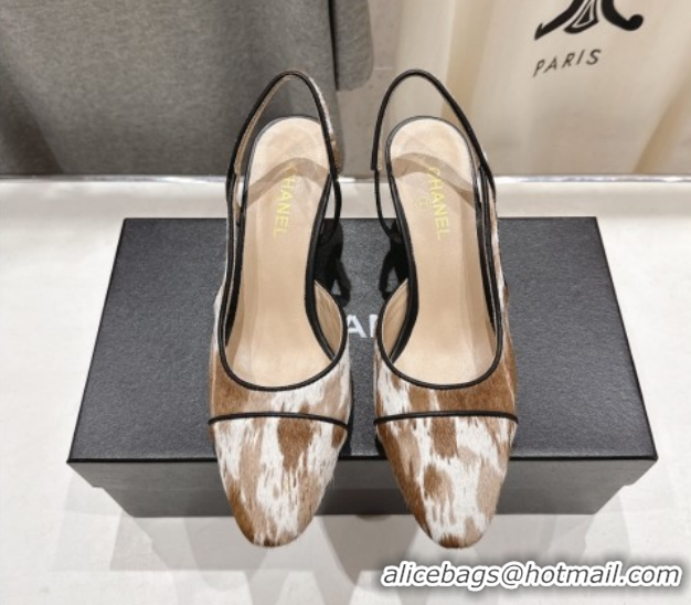Hot Style Chanel Printed Mohair Slingbacks Pump 6.5cm Brown/White G31318 2026