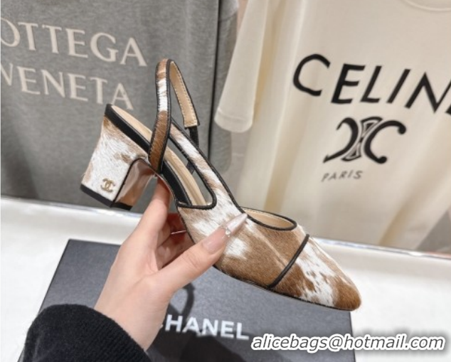Hot Style Chanel Printed Mohair Slingbacks Pump 6.5cm Brown/White G31318 2026