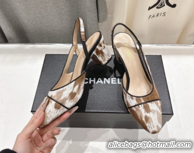 Hot Style Chanel Printed Mohair Slingbacks Pump 6.5cm Brown/White G31318 2026