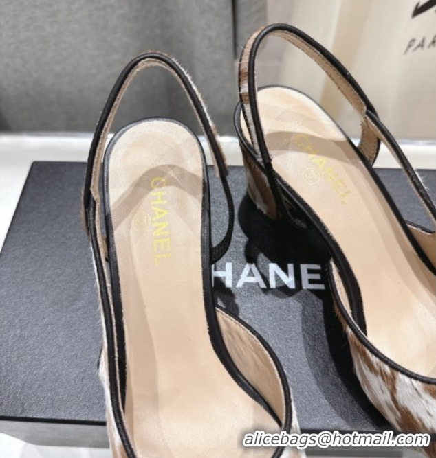 Hot Style Chanel Printed Mohair Slingbacks Pump 6.5cm Brown/White G31318 2026