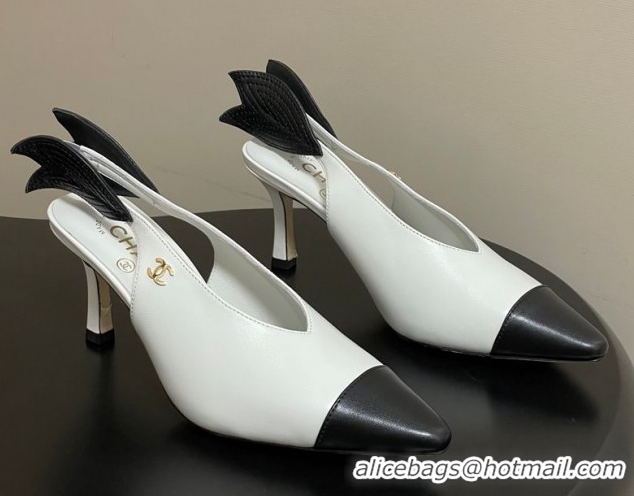 Luxury Chanel Lambskin Leather Slingbacks Pump 7.5cm CH122407 White 2026