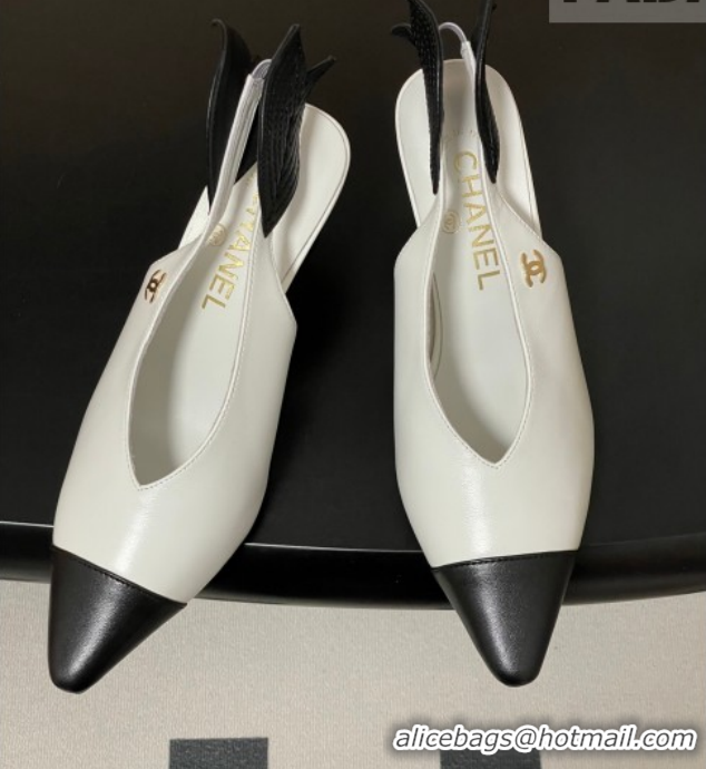 Luxury Chanel Lambskin Leather Slingbacks Pump 7.5cm CH122407 White 2026