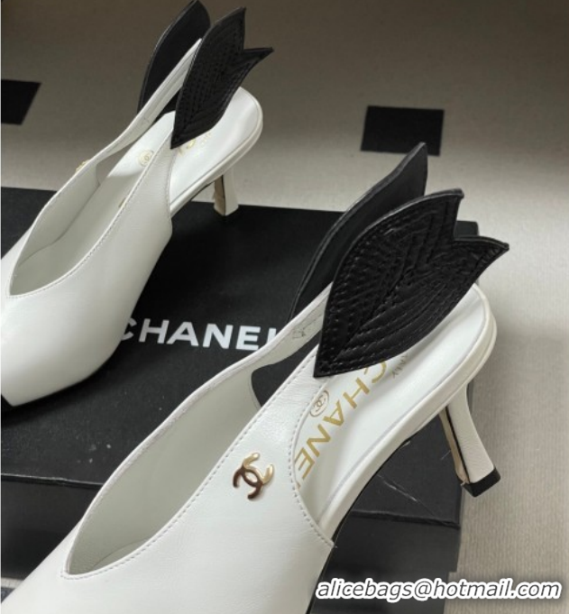 Luxury Chanel Lambskin Leather Slingbacks Pump 7.5cm CH122407 White 2026