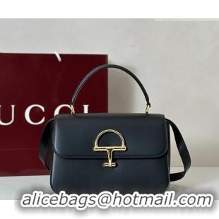 Inexpensive Gucci Siena Leather medium top handle bag with Half Horsebit 855535 Black 2026