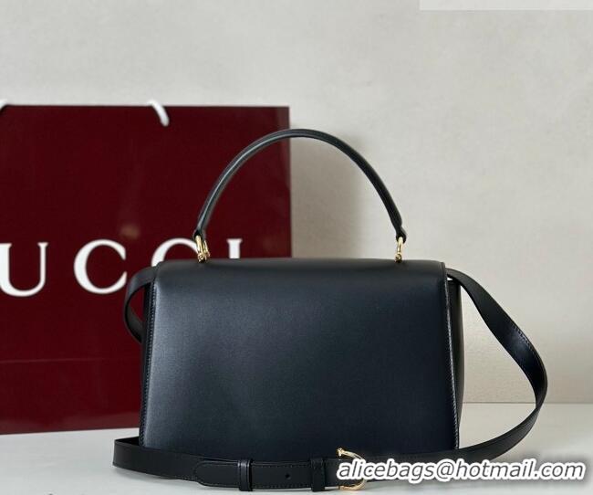 Inexpensive Gucci Siena Leather medium top handle bag with Half Horsebit 855535 Black 2026