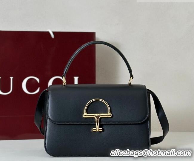 Inexpensive Gucci Siena Leather medium top handle bag with Half Horsebit 855535 Black 2026
