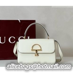 Famous Brand Gucci Siena Leather medium top handle bag with Half Horsebit 855535 White 2026