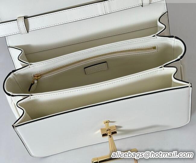 Famous Brand Gucci Siena Leather medium top handle bag with Half Horsebit 855535 White 2026