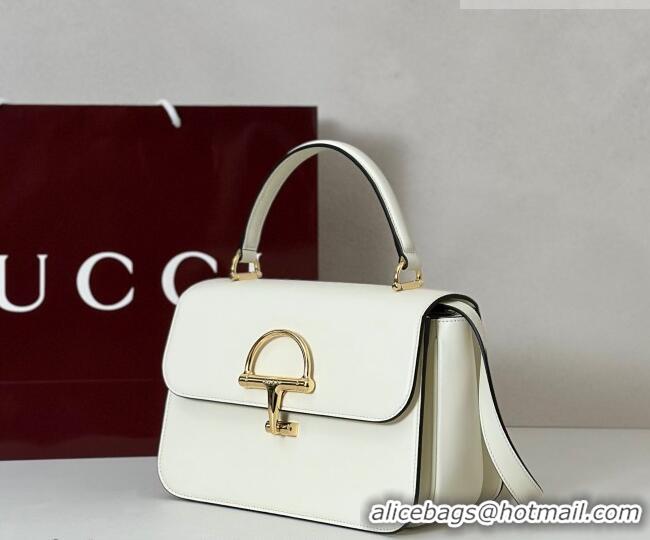 Famous Brand Gucci Siena Leather medium top handle bag with Half Horsebit 855535 White 2026