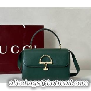 Top Quality Gucci Siena Leather medium top handle bag with Half Horsebit 855535 Green 2026
