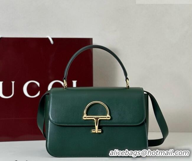 Top Quality Gucci Siena Leather medium top handle bag with Half Horsebit 855535 Green 2026