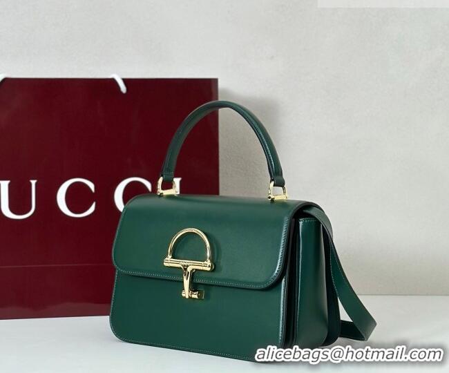 Top Quality Gucci Siena Leather medium top handle bag with Half Horsebit 855535 Green 2026