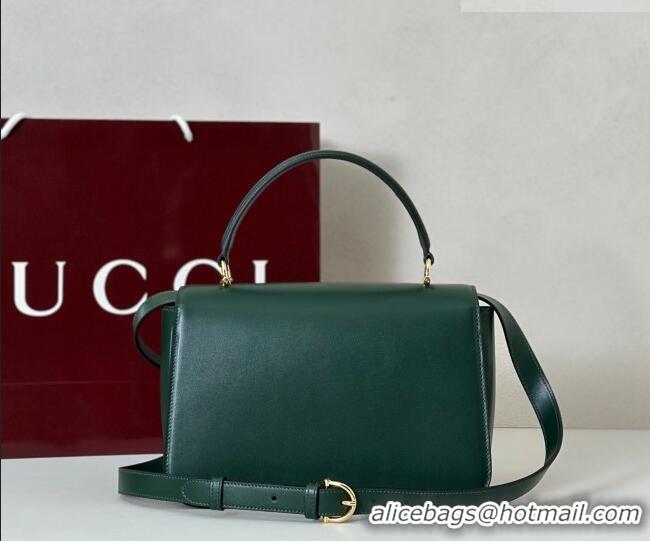Top Quality Gucci Siena Leather medium top handle bag with Half Horsebit 855535 Green 2026
