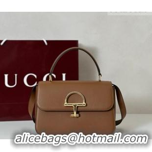 Good Quality Gucci Siena Leather medium top handle bag with Half Horsebit 855535 Brown 2026