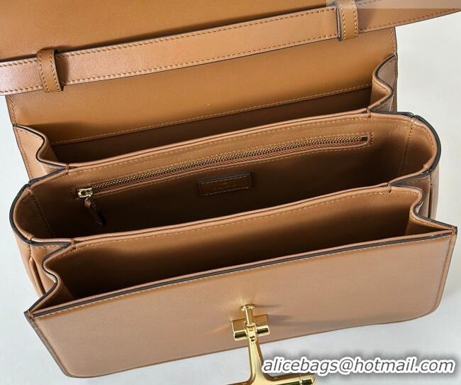 Good Quality Gucci Siena Leather medium top handle bag with Half Horsebit 855535 Brown 2026