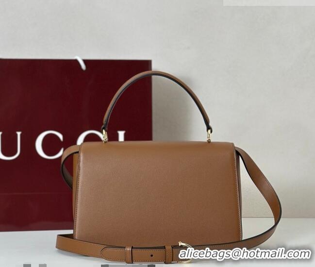 Good Quality Gucci Siena Leather medium top handle bag with Half Horsebit 855535 Brown 2026