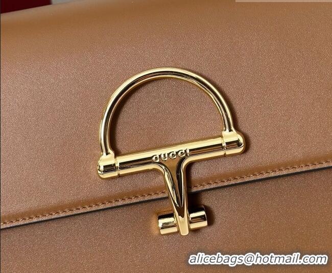 Good Quality Gucci Siena Leather medium top handle bag with Half Horsebit 855535 Brown 2026