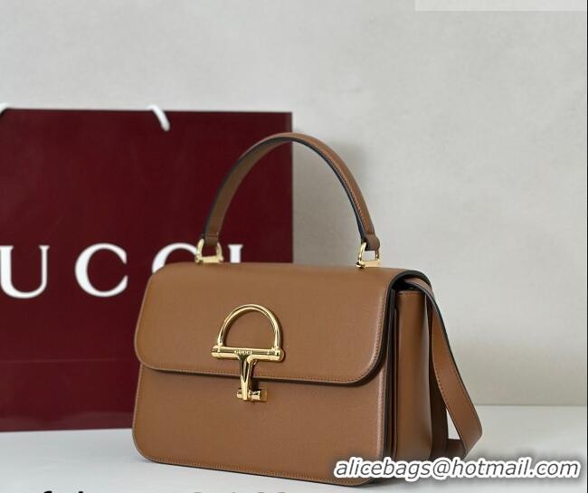 Good Quality Gucci Siena Leather medium top handle bag with Half Horsebit 855535 Brown 2026