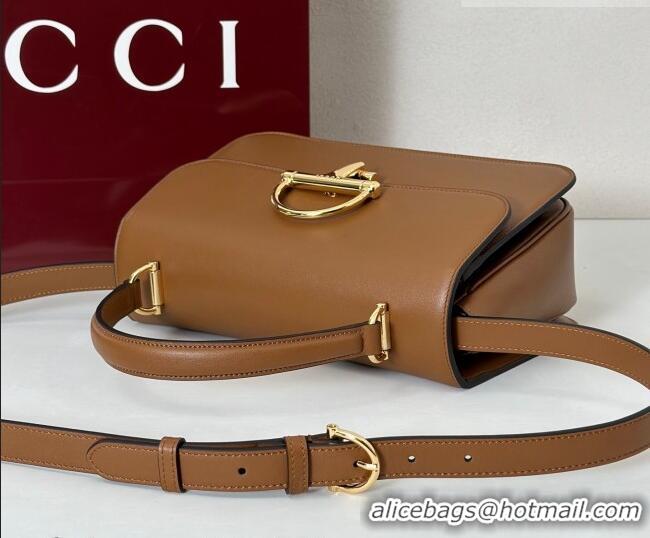Good Quality Gucci Siena Leather medium top handle bag with Half Horsebit 855535 Brown 2026
