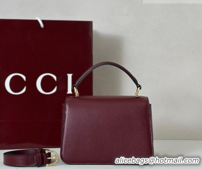 Affordable Price Gucci Siena Leather small top handle bag with Half Horsebit 855536 Burgundy 2026