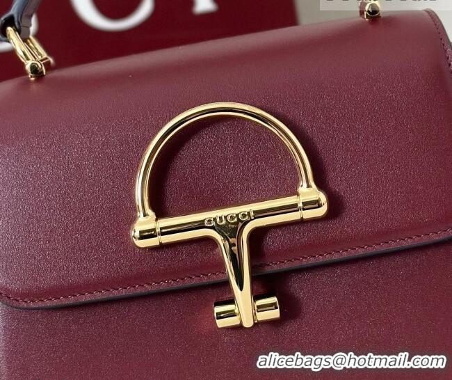 Affordable Price Gucci Siena Leather small top handle bag with Half Horsebit 855536 Burgundy 2026