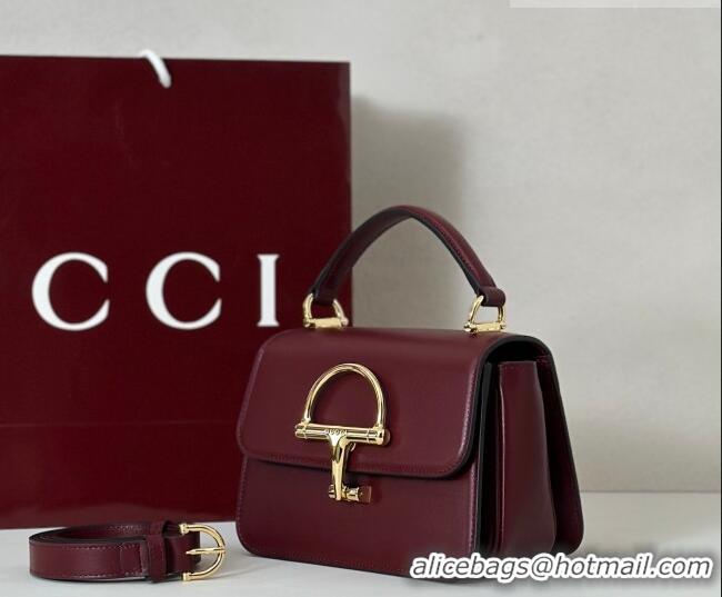 Affordable Price Gucci Siena Leather small top handle bag with Half Horsebit 855536 Burgundy 2026