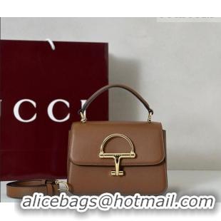 Promotional Gucci Siena Leather small top handle bag with Half Horsebit 855536 Brown 2026