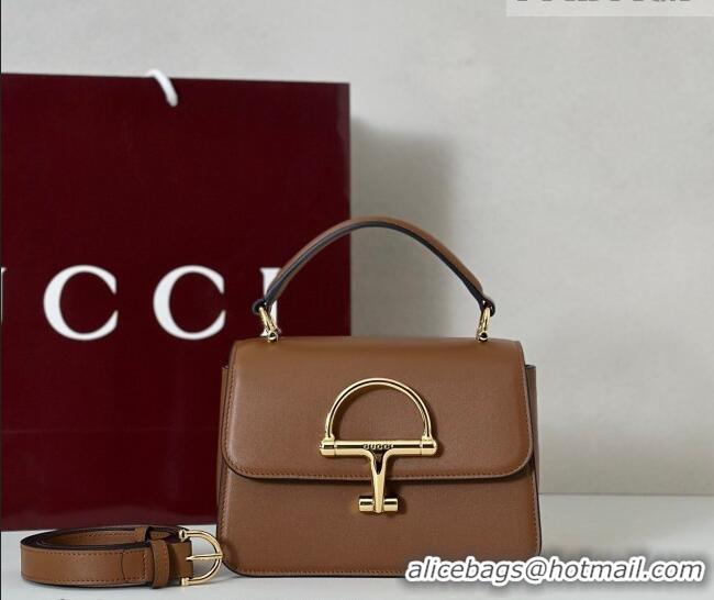 Promotional Gucci Siena Leather small top handle bag with Half Horsebit 855536 Brown 2026