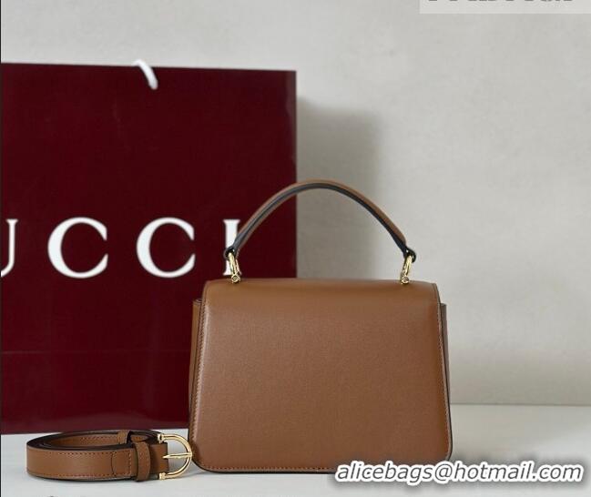 Promotional Gucci Siena Leather small top handle bag with Half Horsebit 855536 Brown 2026