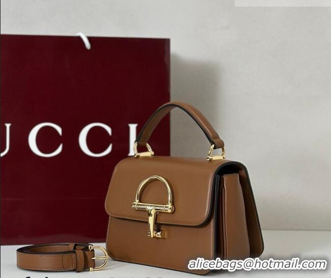 Promotional Gucci Siena Leather small top handle bag with Half Horsebit 855536 Brown 2026