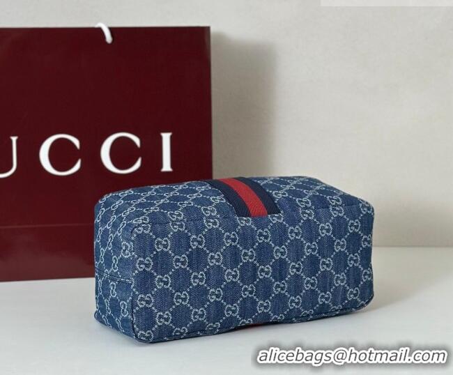Shop Duplicate Gucci Vanity medium top handle bag in GG Denim 857799 Blue 2026
