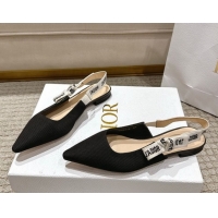 Grade Quality Dior J'Adior Slingbacks Ballets Flat in Embroidered Cottonn Black 1217058
