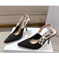 Good Quality Dior J'Adior Slingbacks Pumps 9.5cm in Embroidered Cottonn Black 1217061