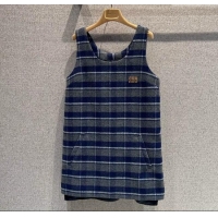 Luxury Cheap Miu Miu Wool Plaid Dress MM122501 Blue/Grey 2025