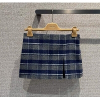 Best Quality Miu Miu Wool Plaid Skirt MM122501 Blue/Grey 2025