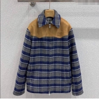 Famous Brand Miu Miu Wool Plaid Jacket MM122501 Blue/Grey/Beige 2025