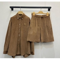 Best Quality Miu Miu Corduroy Jacket and Shorts Set MM122505 Brown 2025