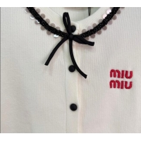 Top Grade Miu Miu Wool Cardigan with Sequin and Bow MM122512 White 2025