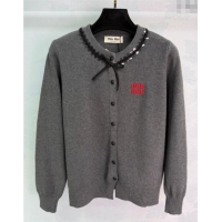 Luxury Discount Miu Miu Wool Cardigan with Sequin and Bow MM122512 Grey 2025