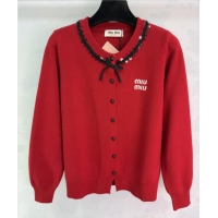 Grade Discount Miu Miu Wool Cardigan with Sequin and Bow MM122512 Red 2025