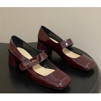 Shop Cheap Dior Patent Leather Mary Janes Pumps 4cm Dark Burgundy DR121704 1217072