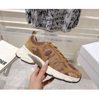 Good Looking Dior Chrono Sneakers 4.5cm in Suede and Mesh Camel Brown 1217078