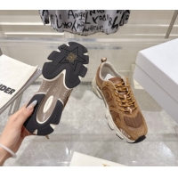 Good Looking Dior Chrono Sneakers 4.5cm in Suede and Mesh Camel Brown 1217078