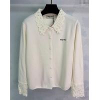 Buy Inexpensive Miu Miu Wool Cardigan with Crochet MM122513 White 2025