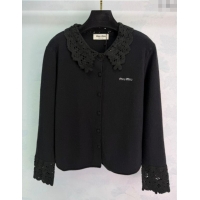Famous Brand Miu Miu Wool Cardigan with Crochet MM122513 Black 2025